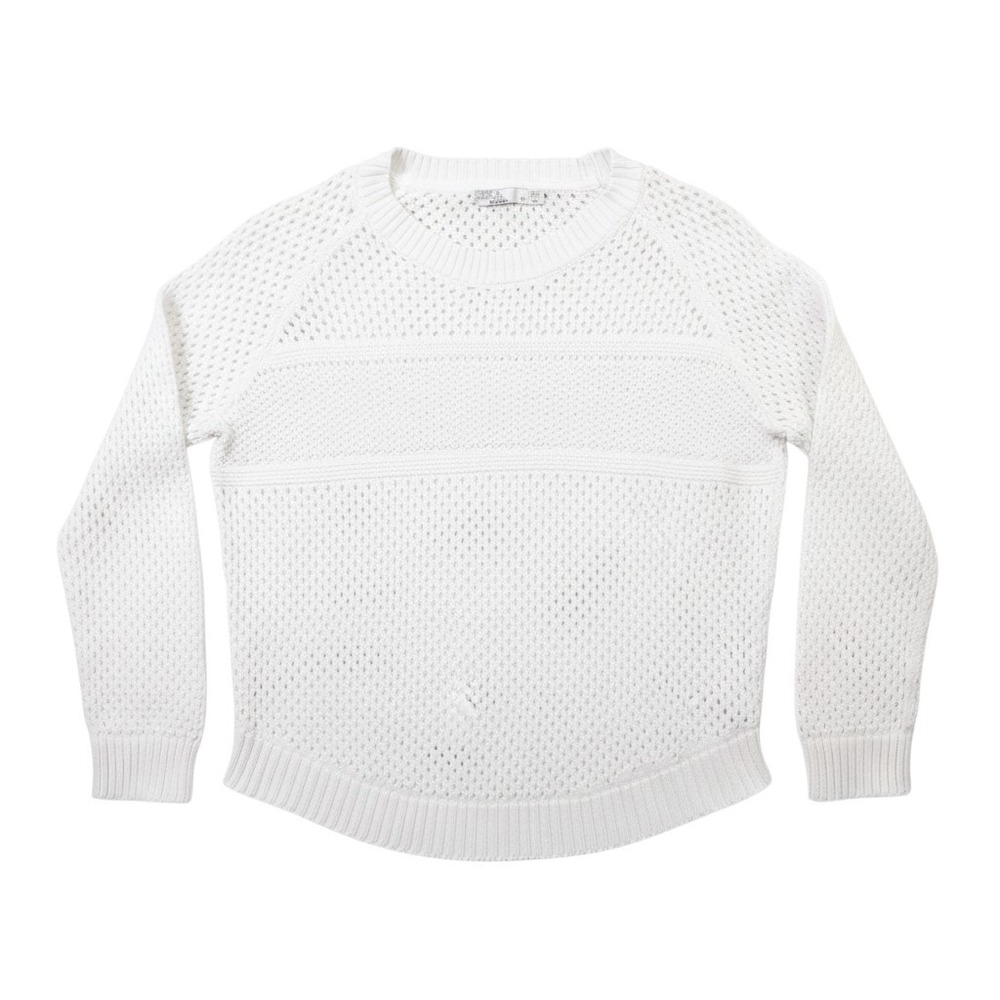 prAna Kokimo Sweater Womens Medium White Organic Cotton Open Knit Pointelle
